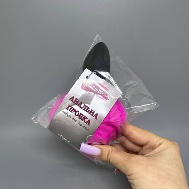 Анальна пробка 3,5 см Intimka чорна з малиновим хвостом