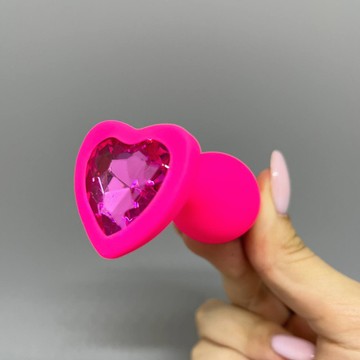 Анальна пробка з кристалом-серцем Loveshop Pink Silicone Heart Pink (2,8 см) - фото