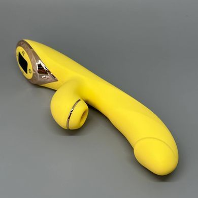 Вібратор з вакуумною стимуляцією + підігрів KissToy A-King Pro Yellow - фото