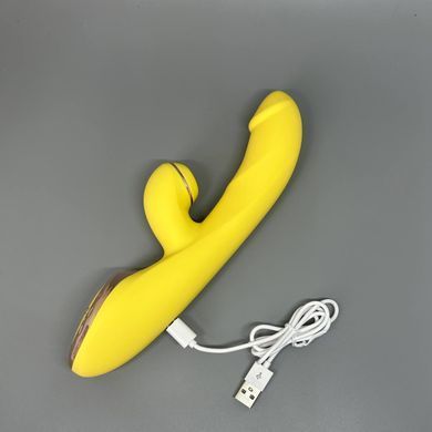 Вібратор з вакуумною стимуляцією + підігрів KissToy A-King Pro Yellow - фото