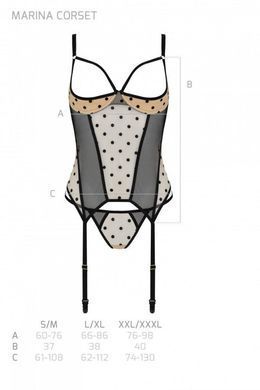 Корсет з підв'язками і трусики Passion MARINA CORSET beige S/M
