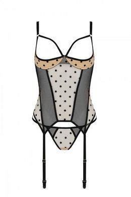Корсет з підв'язками і трусики Passion MARINA CORSET beige S/M