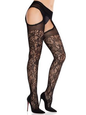 Эротические колготки Leg Avenue Cross Hatch Floral Lace Suspender Hose One Size - фото
