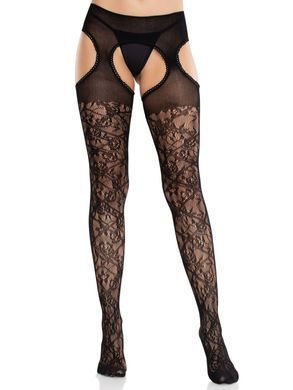 Эротические колготки Leg Avenue Cross Hatch Floral Lace Suspender Hose One Size - фото