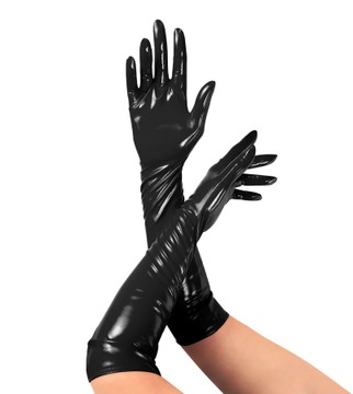 Глянсові вінілові рукавички Art of Sex Lora чорні L