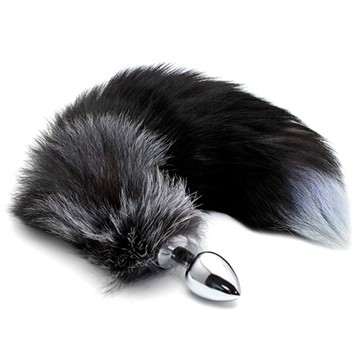 Анальна пробка з хвостом (3,4 см) Alive Black And White Fox Tail M (пошкоджена упаковка)