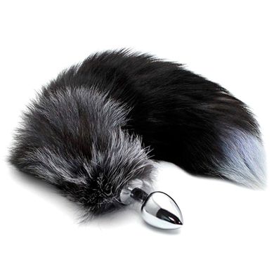 Анальная пробка с хвостом (3,4 см) Alive Black And White Fox Tail M (мятая упаковка)