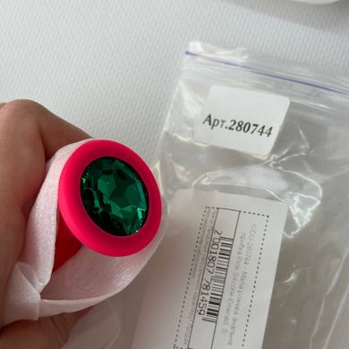 Анальная пробка с кристаллом CRYSTAL Pink Silicone Emerald S - фото