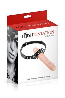Кляп з подвійним фалоімітатором Fetish Tentation Double Penis Gag Flesh - фото