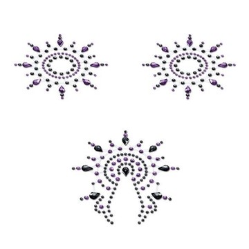 Пестіс з кристалів Petits Joujoux Gloria set of 3 - Black / Purple, прикраса на груди і вульву - фото