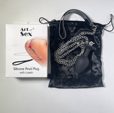 Анальна пробка Art of Sex Silicone size M з повідцем Black (3,4 см) - фото