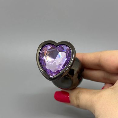 Анальна пробка зі стразом (3,4 см) Ouch! Heart Gem M чорний/фіолетовий - фото