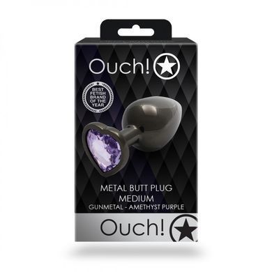 Анальна пробка зі стразом (3,4 см) Ouch! Heart Gem M чорний/фіолетовий - фото