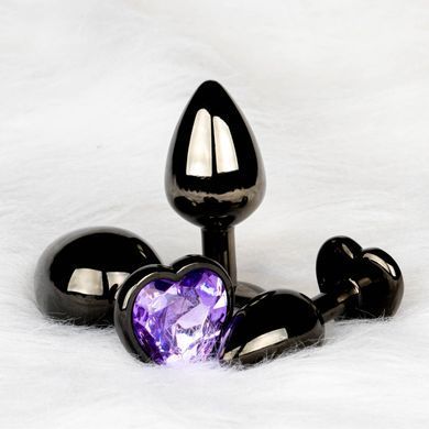 Анальна пробка зі стразом (3,4 см) Ouch! Heart Gem M чорний/фіолетовий - фото