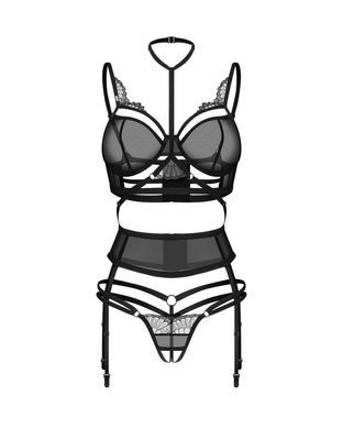 Эротический комплект Obsessive Premisis Black 3-pcs crotchless set S/M - фото