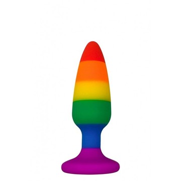 Анальна пробка райдужного кольору Wooomy Hiperloo Silicone Rainbow Plug S (2,4 см) - фото