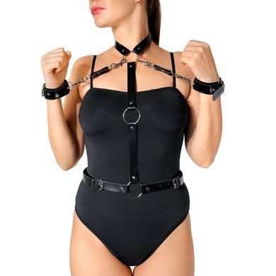 Портупея с наручниками из экокожи Art of Sex Ursula черная XS-2XL