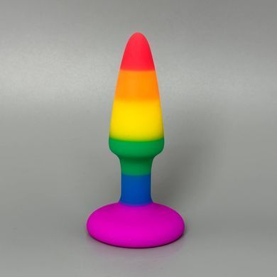 Анальна пробка райдужного кольору Wooomy Hiperloo Silicone Rainbow Plug S (2,4 см) - фото