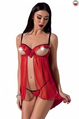 Прозрачный пеньюар с открытой грудью и трусики CHERRY CHEMISE red Passion Exclusive S/M