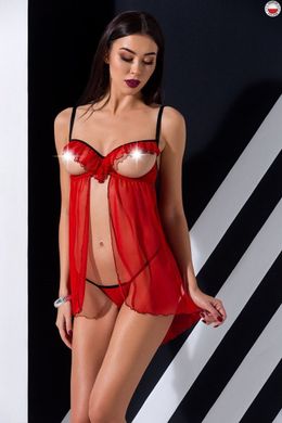 Прозрачный пеньюар с открытой грудью и трусики CHERRY CHEMISE red Passion Exclusive S/M