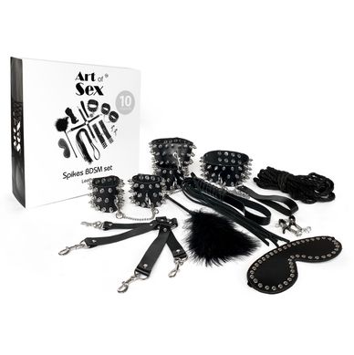 Art of Sex Spikes BDSM Set Leather - набір БДСМ 10 предметів чорний - фото