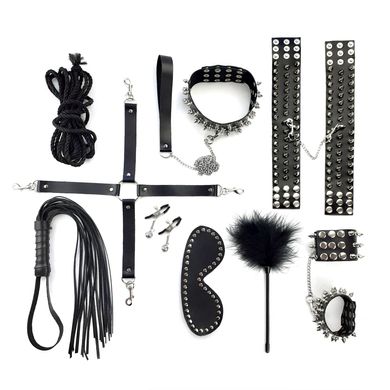 Art of Sex Spikes BDSM Set Leather - набір БДСМ 10 предметів чорний - фото