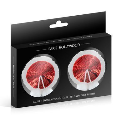 Пэстис на соски Paris Hollywood self-adhesive pasties красные с помпонами - фото