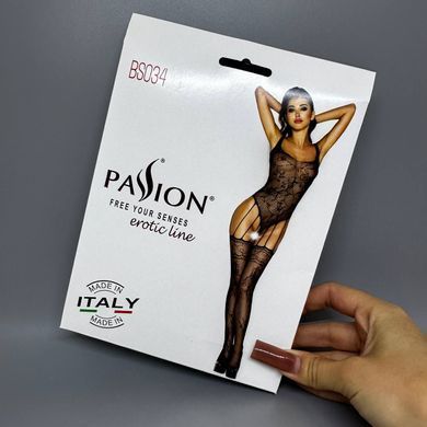 Бодістокінг Passion BS034, комбінезон, імітація боді і панчох чорний - фото