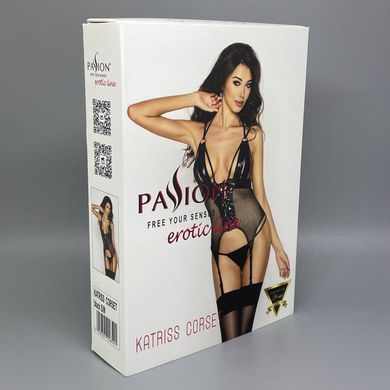 Корсет з підв'язками і трусики Passion KATRISS CORSET black S/M