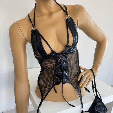 Корсет з підв'язками і трусики Passion KATRISS CORSET black S/M
