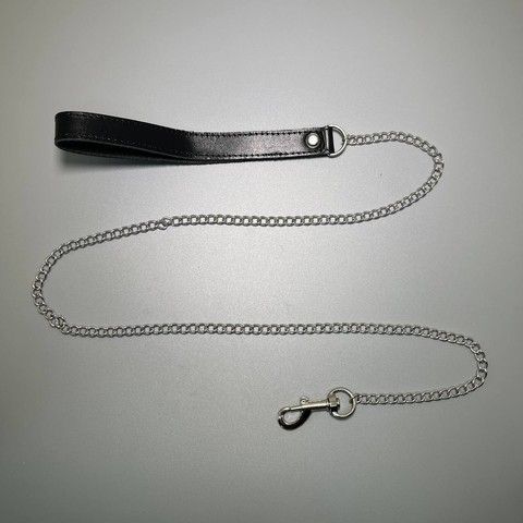 Поводок на цепочке с ручкой из натуральной кожи Art of Sex - Leash - фото