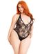 Еротичне боді Leg Avenue Floral lace deep-V teddy Black 1X–2X