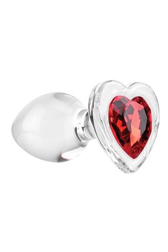 Скляна анальна пробка з кристалом серце (4 см) ADAM ET EVE RED HEART GEM MEDIUM - фото
