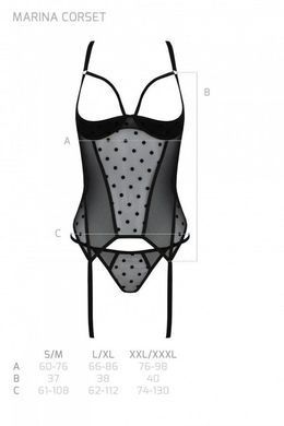 Корсет с подвязками и трусики Passion MARINA CORSET black S/M