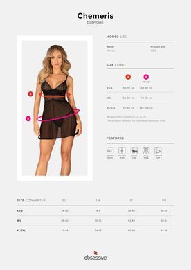Сорочка и трусики Obsessive Chemeris babydoll & thong XS/S