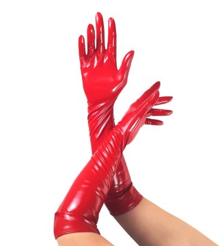 Глянсові вінілові рукавички Art of Sex Lora червоні L