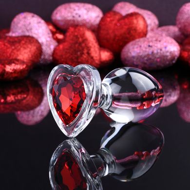 Стеклянная анальная пробка с кристаллом сердце (4 см) ADAM ET EVE RED HEART GEM MEDIUM - фото