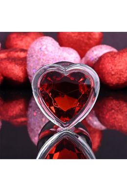 Скляна анальна пробка з кристалом серце (4 см) ADAM ET EVE RED HEART GEM LARGE - фото