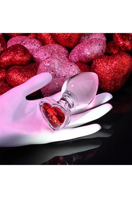 Скляна анальна пробка з кристалом серце (4 см) ADAM ET EVE RED HEART GEM LARGE - фото