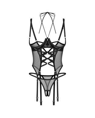 Корсет з трусиками Obsessive Dominna cupless corset & crotchless thong S/M
