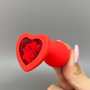 Анальная пробка с кристаллом Loveshop Red Silicone Heart (2,8 см) - фото