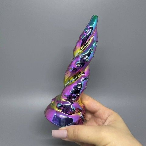 Анальна піраміда скляна Creature Cocks Enchanting Rainbow Glass Dildo (4 см) - фото