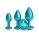 Набір анальних пробок бірюзовий (3,2; 3,4; 4,2 см) NS Novelties Rear Assets Trainer Kit Iridescent Teal Teal Gem з бірюзовим кристалом - фото товару