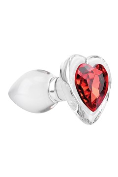 Стеклянная анальная пробка с кристаллом сердце (3,8 см) ADAM ET EVE RED HEART GEM SMALL - фото