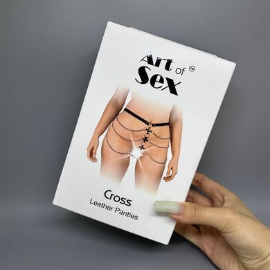 Кожаные трусики с цепочками Art of sex Cross black XS-M