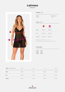 Сорочка та трусики Obsessive Latinesa babydoll & thong XS/S