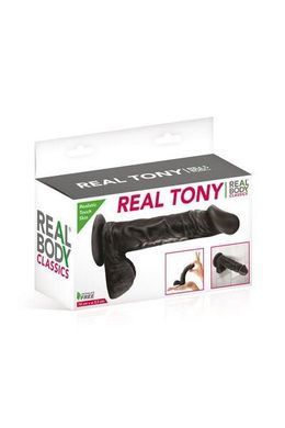 Рельєфний фалоімітатор чорний Real Body Real Tony (18 см) (м'яте паковання) - фото