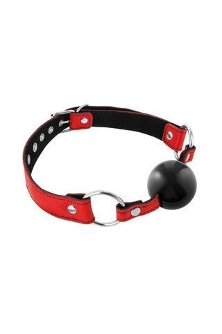 Кляп с шариком Fetish Tentation Premium Leather gag with silicone ball Red - фото