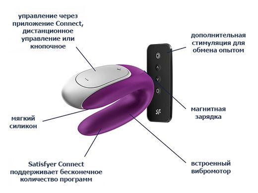 Satisfyer Double Fun - смарт-вибратор для пар с пультом фиолетовый - фото