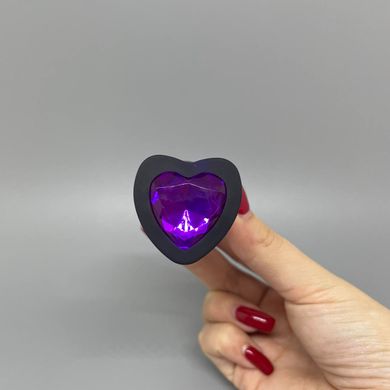 Анальная пробка с камнем Loveshop Black Silicone Heart Purple 3,5см - фото